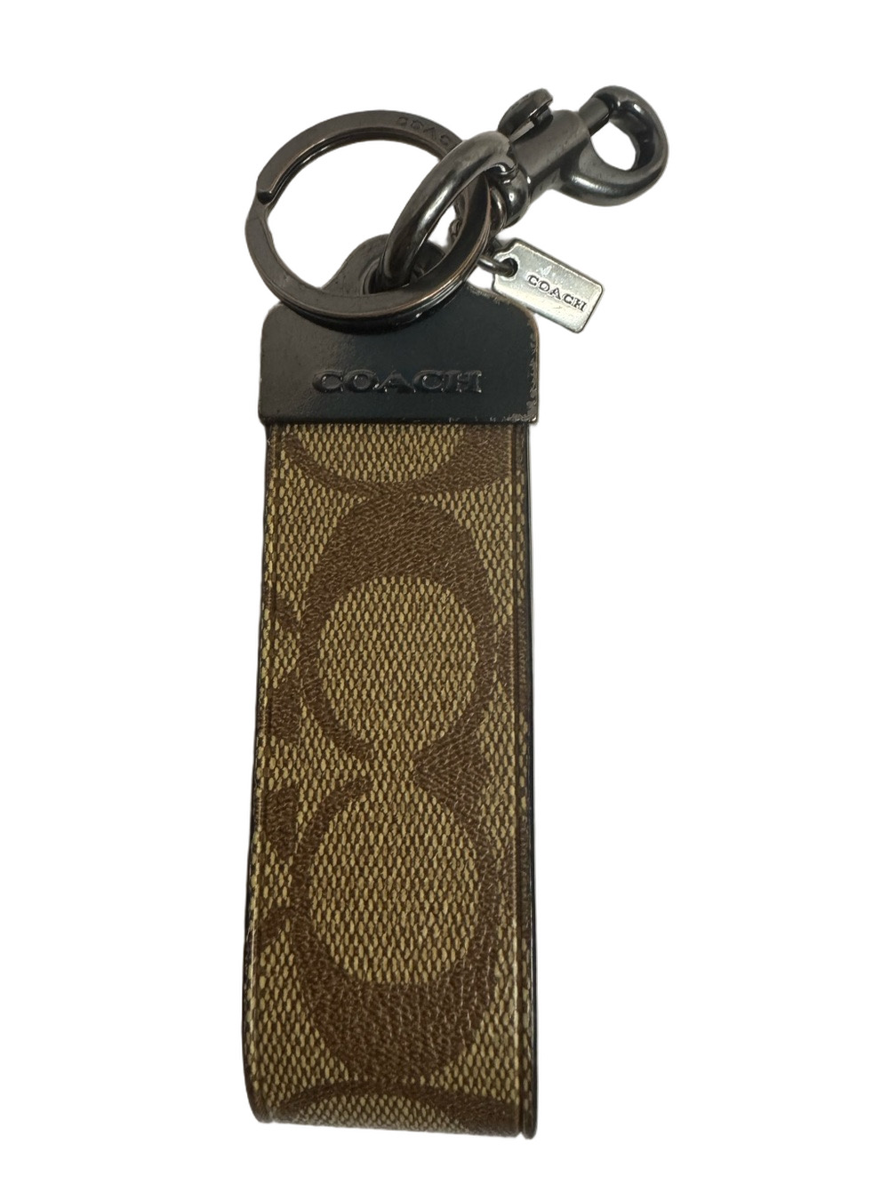 #438 Coach Loop Khaki Signature Key Fob Bag Charm Keychain